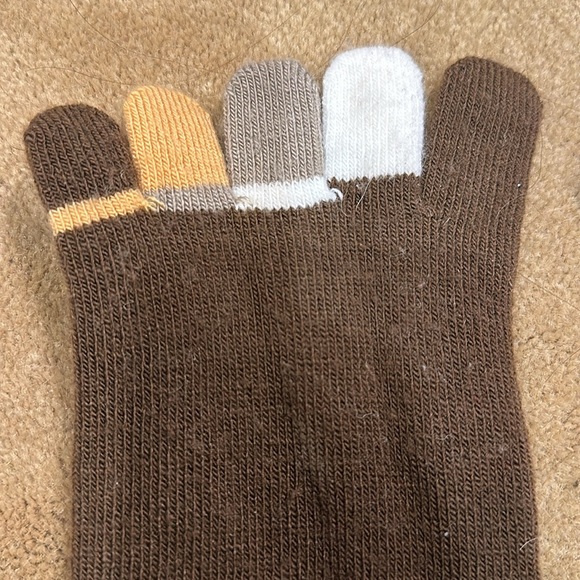 FIVE FINGER TOE SOCKS - BROWN WITH GOLD, TAN AND CREAM STRIPES - Picture 3 of 6